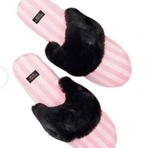 Victoria's Secret Pink and Black Furry Slippers